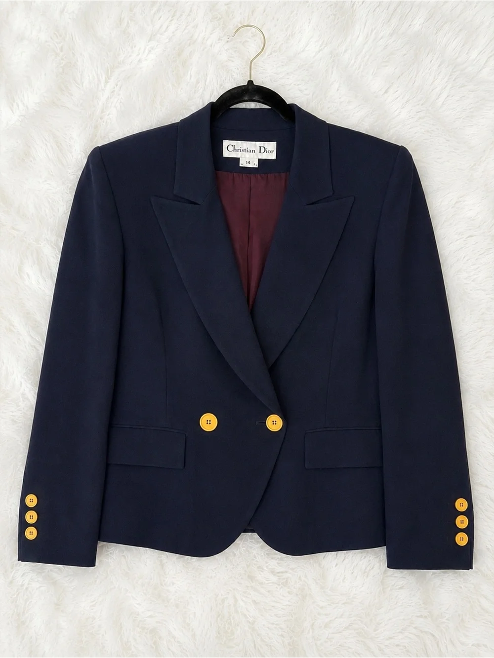 VINTAGE CHRISTIAN DIOR Double-Breasted Tailored Gold Button Blazer in Navy